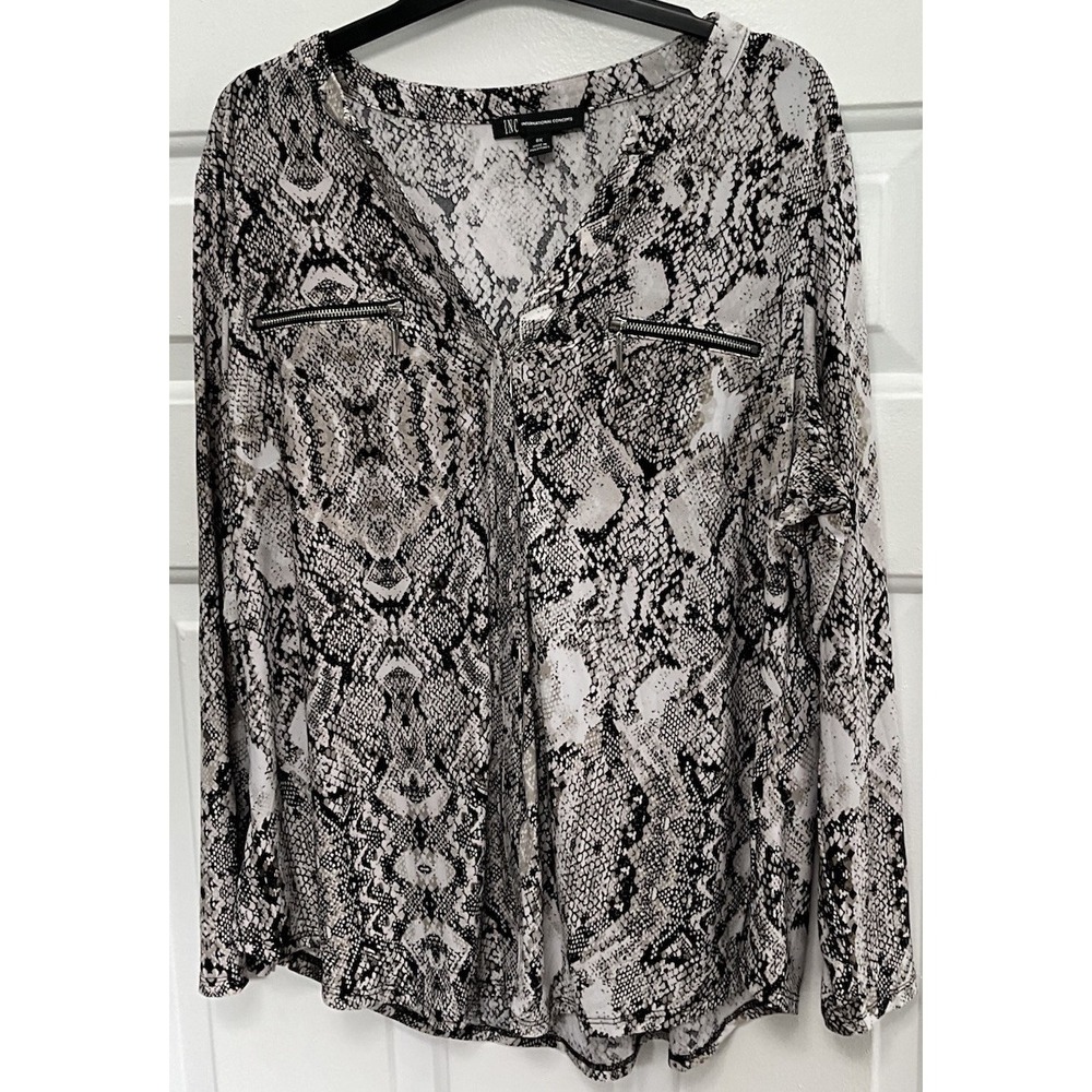 International Concepts Black/White Snake Skin Design Stretchy Blouse Women's 0X